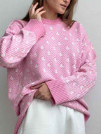 Contrast Round Neck Long Sleeve Sweater for Women Fashion