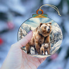 Grizzly Bear with Cub Wooden Ornaments by G.Debrekht - Wildlife Holiday Decor - 870070