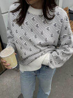 Contrast Round Neck Long Sleeve Sweater for Women Fashion