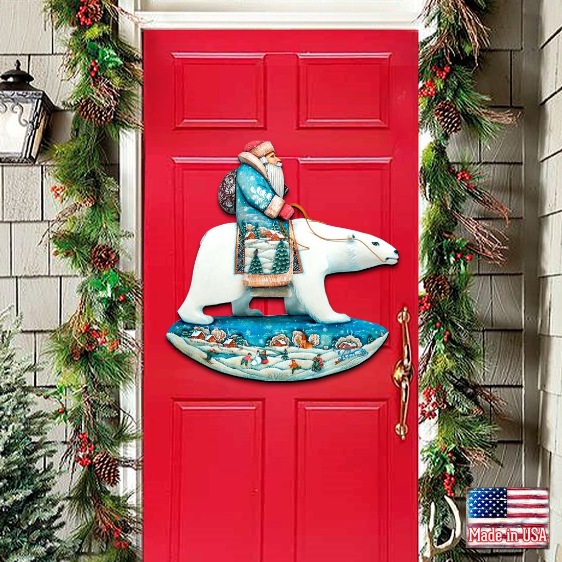 Santa On Polar Bear Christmas Door Decor by G. DeBrekht - Christmas Santa Snowman Decor - 8116382H