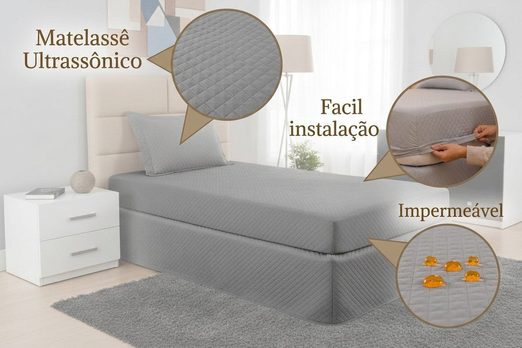 Maison Charlo Waterproof Quilted Single Mattress Protector – Gray – 1 Piece