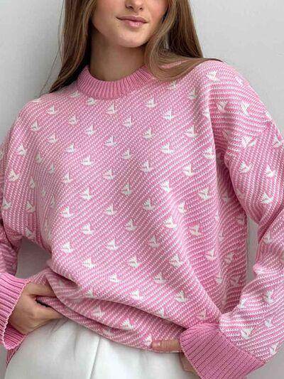 Contrast Round Neck Long Sleeve Sweater for Women Fashion