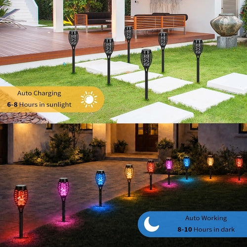 8 Pack Solar Multicolor Flickering Flame Torch Lights