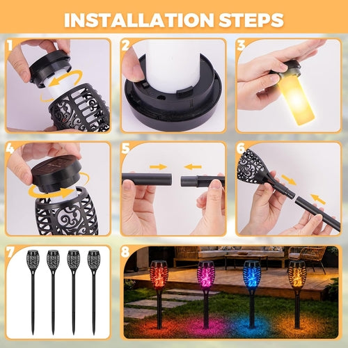 8 Pack Solar Multicolor Flickering Flame Torch Lights
